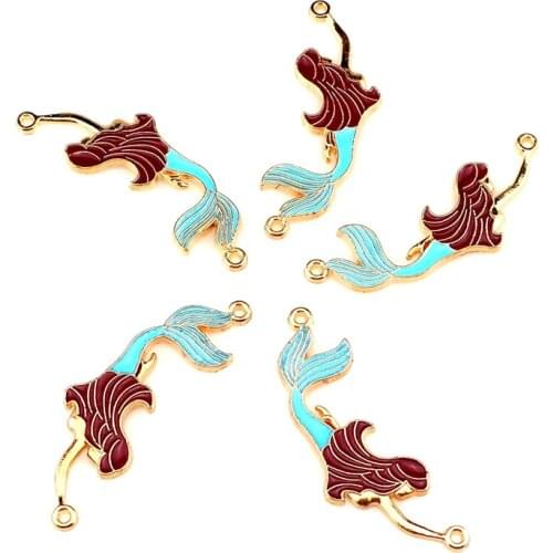 10Pcs/Lot Enamel Sea Mermaid Charms Making Metal Summer Ocean Pendant For Necklaces Bracelet Jewelry Supplies