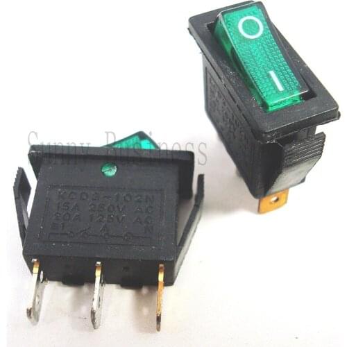 100PCS 3Pin ILLUMINATED ROCKER SWITCH GREEN SPST 20A 125VAC