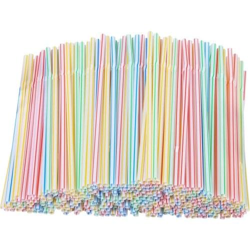 100pcs Multicolor Straws Plastic Long Flexible Drinking Straws For Party Weddings Drinking Bar Juice Striped Drinking Straw