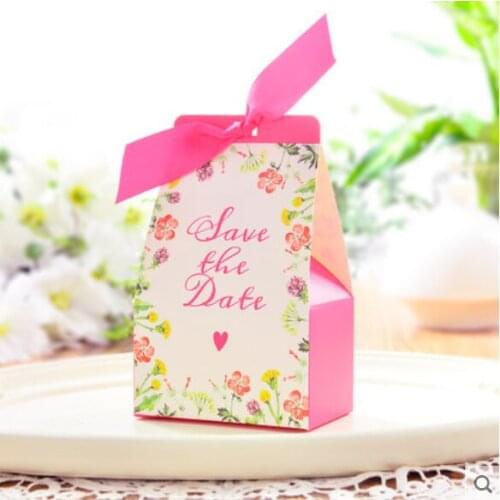 100 x Pink / Blue / Purple / Rose / Green Floral Wedding Favors Candy Boxes Party Gift Box Bomboniera Giveaways Boxes 7.5x4x12cm