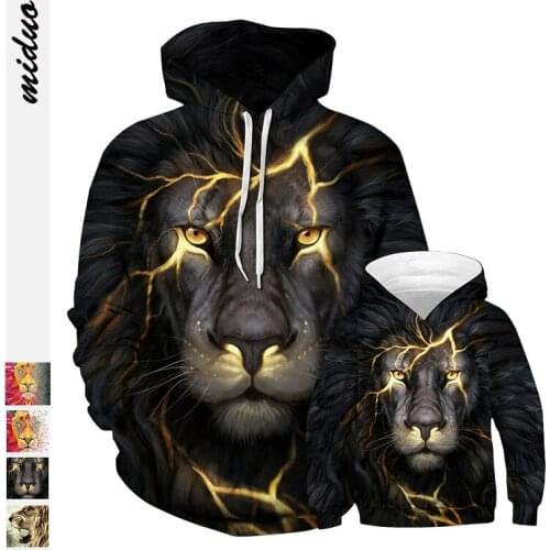2019 lion digital printing Hooded Sweater for family matching clothes parent-child outfits daddy and son shirts like father