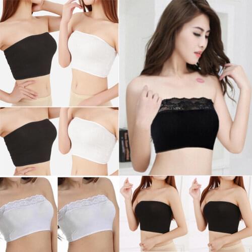 Brand New Women Soft Lace Tube Tops Ladies Strapless Seamless Breathable Back Bandeau Bra Boob Comfort Tops Black White