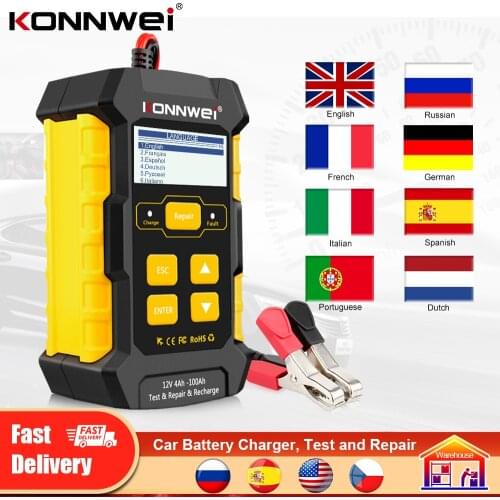 KONNWEI KW510 12V Car Battery Chargers Full Automatic Battery Charger Power Pulse Repair Tool Fast Charging Car Battery Tester