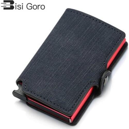 BISI GORO 2021 Credit Card Wallet New RFID Blocking Slim Card Holder PU Single Aluminum Box Business Hasp Card Case Slim Wallet