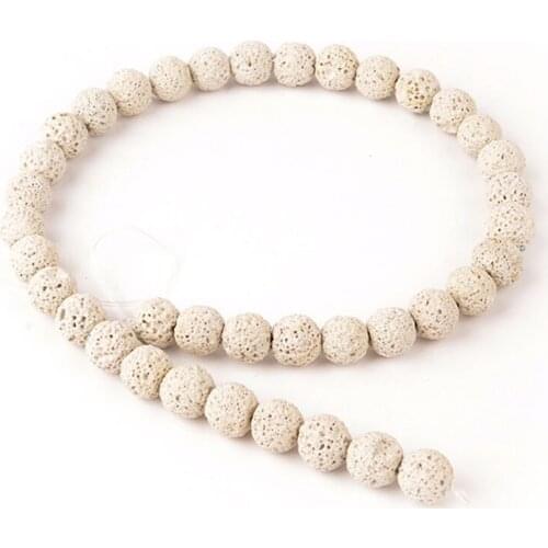 6-16mm Natural Round Creamy-white Lava Rock Stone Beads For Jewelry Making Beads Bracelets 15'' Needlework DIY Beads Trinket