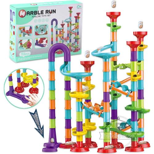 Marble Run Race Track Building Blocks Kids 3D Maze Ball Roll Toy DIY Marble Run Race Coaster Set 80/105/109/133pc Christmas Gift