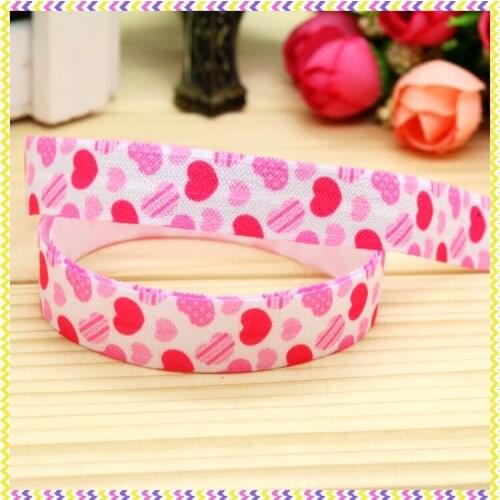 DHK 5/8'' 5yards Elastic FOE valentine heart printed headband headwear diy decoration OEM Wholesale C145