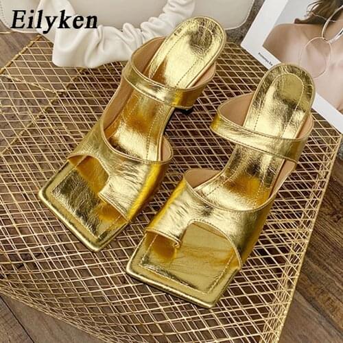 Eilyken Fashion High Quality Slippers Women High Heels Elegant Flip Flops Summer Thin Heel Slides Outdoor Dress Slip on Shoes