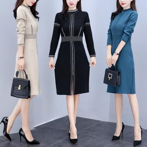 Elegant Autumn Dress Female pastel Dress knitting Women Long Sleeve Women Dresses knitted Robe Vestido