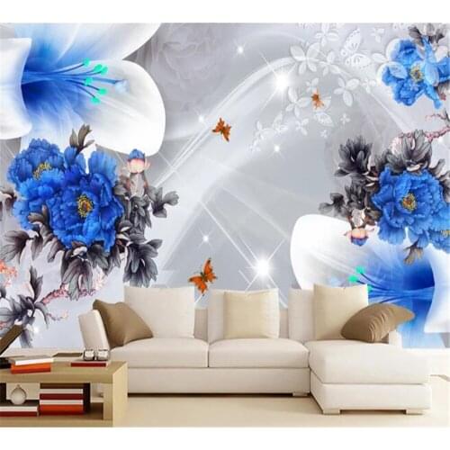 Beibehang Custom wallpaper romantic mural beautiful silk lily flower peony flower TV background wall mural wall mural Papede