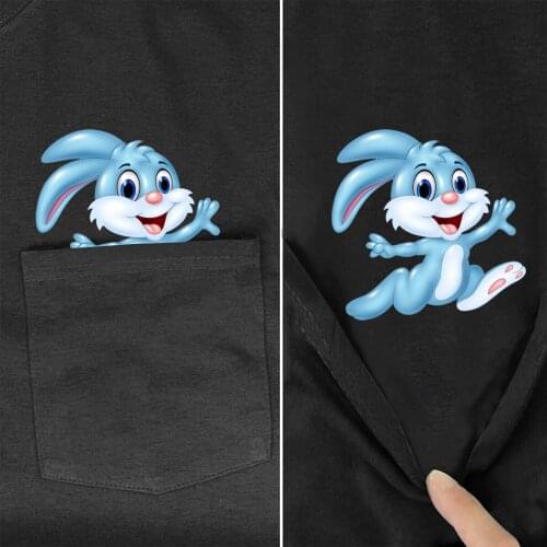 Cotton T-Shirt Fashion Pocket Blue Bunny Printed T-shirt Mens for Women Shirts Hip Hop Tops Casual Cotton Tees
