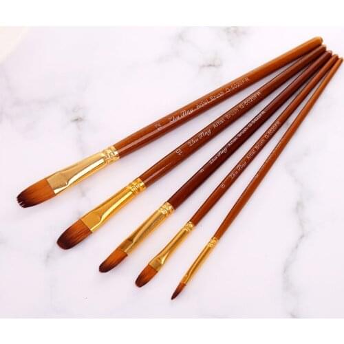 5pcs Paint Brushes Round/Filbert/Angel/Flat Nylon Hair Watercolor Paintbrushes
