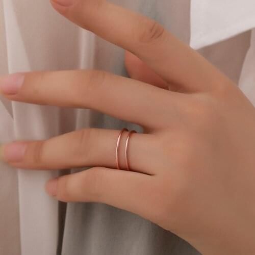 Korean Rose Gold Silver Colour Copper Ring for Women Double Opening Adjustable Nuckle Ring Fashion Simple Party Trend New 2020