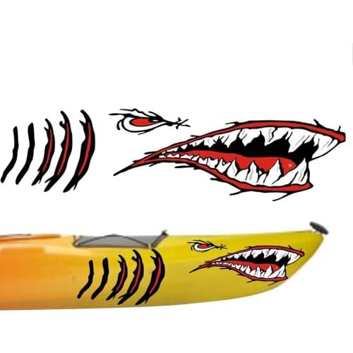 2Pcs Large Shark Teeth Mouth Stickers Fishing Boat Ocean Kayak Laptop Decals