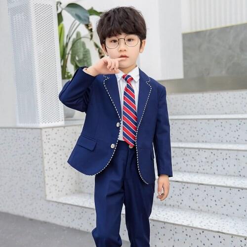 Childrens Dress Suit Fashion Korean Kids Boys College Style Suit Solid Blazer Shirt Pants Tie 4pcs Set For Boy Baby Clothes Set