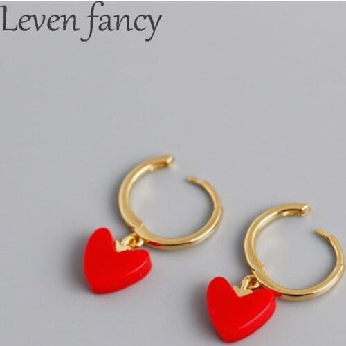 Red Love Heart Hoop Earring Small Dainty Earrings Acrylic Drops Gold Circle Earrings In 925 Sterling Silver Valentines Day Gift