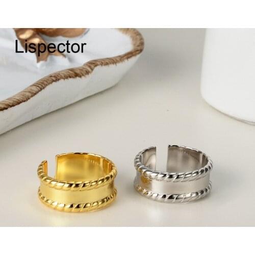 Lispector 925 Sterling Silver Korean Simple Twisted Wide Rings for Men Women Minimalist Open Ring Party Unisex Jewelry Gifts