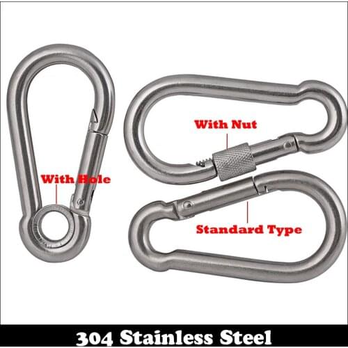 M8 M9 M10 304 Stainless Steel SS D Shape Camping Climb Survial Quick Key Chain Clip Paracord Buckle Carabiner Hook With Nut Hole