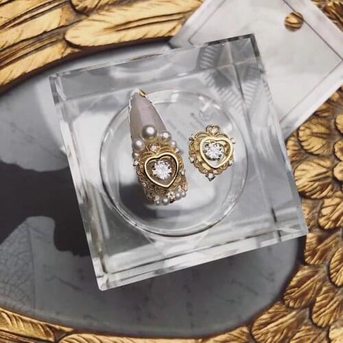 Alloy zircon drill beating heart nail art decoration golden silver beating zircon heart nail art accessories nail metal ornament