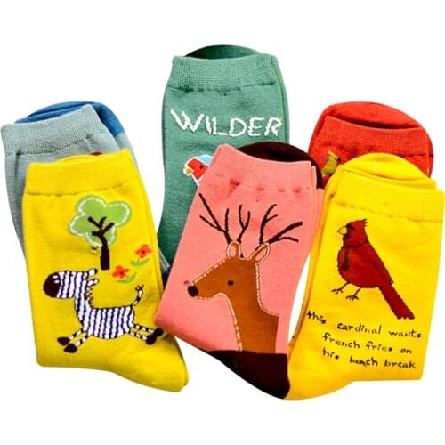 Cute animal owl embroidery women cotton socks lovely bird Parrot Jacquard female pure color multicolor socks funny meias socks