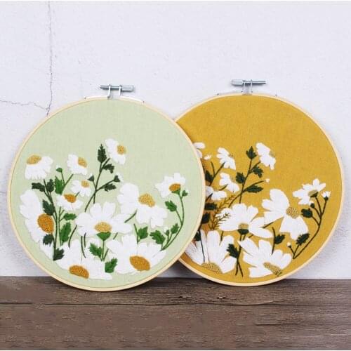 3D Embroidery Kit DIY Cross Stitch Artistic Cartoon Cat Flower Pattern Needlework Set With Embroidery Hoop Handmade Sewing Decor