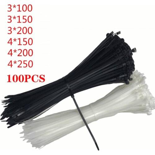 100PCS 3 X 100/150/200/4*250/300 White Black Milk Cable Wire Zip Ties Self Locking Nylon Cable Tie Various specifications