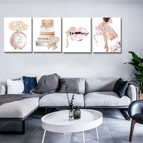 Nordic Fashion Beauty Perfume Book Mouth Pink Creative Painting For Living Room Bedroom Home Wall Decorative Painting Poster