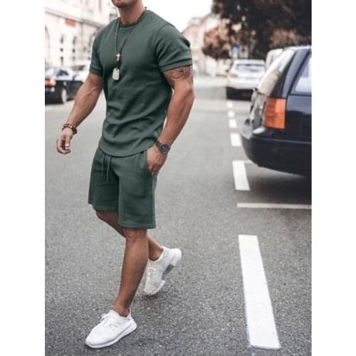 2021 New Summer Mens Casual Sports Fashion Suit Outdoor Training Breathable Sportswear Youth Essential Two-piece dress S-3XL
