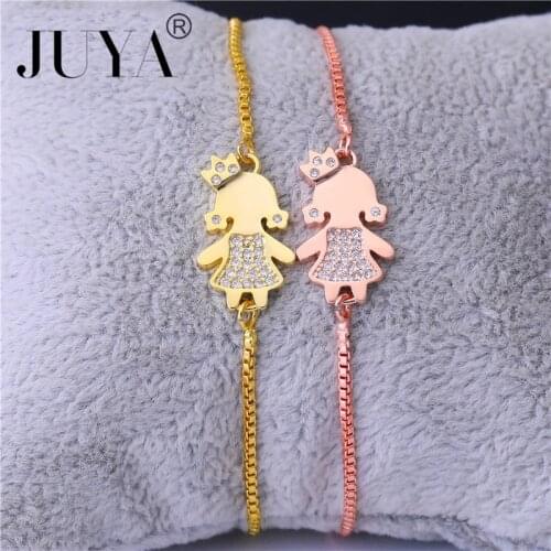 Popular Trendy Copper Micro Pave CZ Rhinestone Crown Girl Charm Bracelets For Women kids kawaii bracelet pulseras mujer moda2018