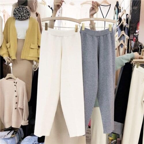 Casual Pink Harem Pants Female Trousers Autumn Winter Korea Fashion Women Elastic Waist Loose Knitted Pants All-Matched