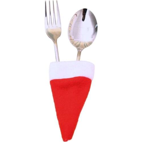 Christmas Hat Tableware Covers Spoon Home Beautiful Fork Spoon Cover Cutlery Cover Bag Festival Lovely