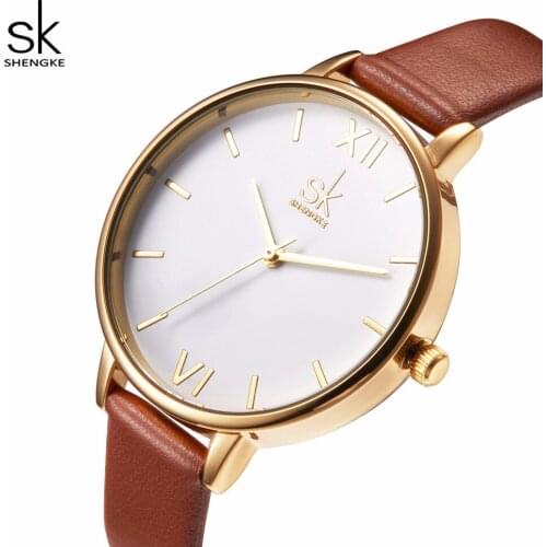 Shengke Elegant Fashion Quartz Watch Woman Simple Retro Roman Numeral Leather Waterproof Wristwatch Relogio Feminino K0056