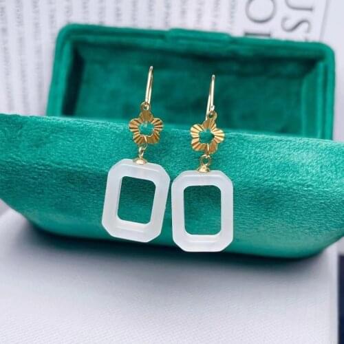 Shilovem 18k yellow Natural white jasper Drop Earrings fine Jewelry women trendy anniversary Christmas gift myme12165521hby
