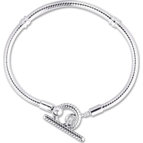 Signature Moments T-Bar Snake Chain Bracelets 100% 925 Sterling-Silver-Jewelry Free Shipping