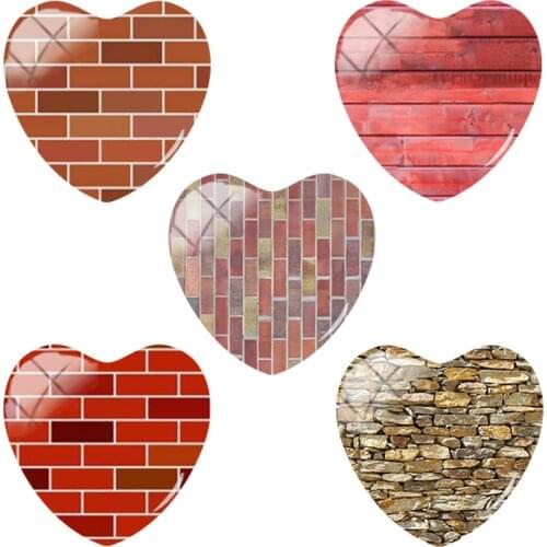 TAFREE Heart shaped Vintage Brick Textured Pattern 25mm DIY Glass Cabochon Pattern Jewelry Accessories TX299