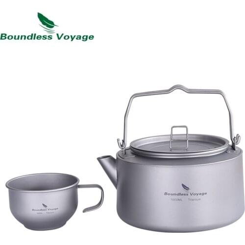 Boundless Voyage Outdoor Camping Titanium 1L Kettle with Folding Handle Filter Ultralight Big Capacity Pot Tea Mug Coffee Cup