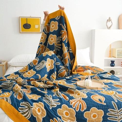 High Quality Cotton Flower Print Large Size Bed Nap Blanket Bed Cover Sofa Leisure Blanket Adult Travel Blanket