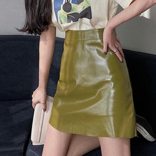 JMPRS PU Women Mini Skirt Korean Summer A Line High Waist Faux Leather Green Female Skirts Fashion Causal Zipper Slim Skirts