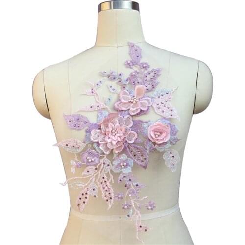 Pearls 3D Sequins Lace-Patches Bridal Veil Dress DIY Decoration Craft Accessories VS103017