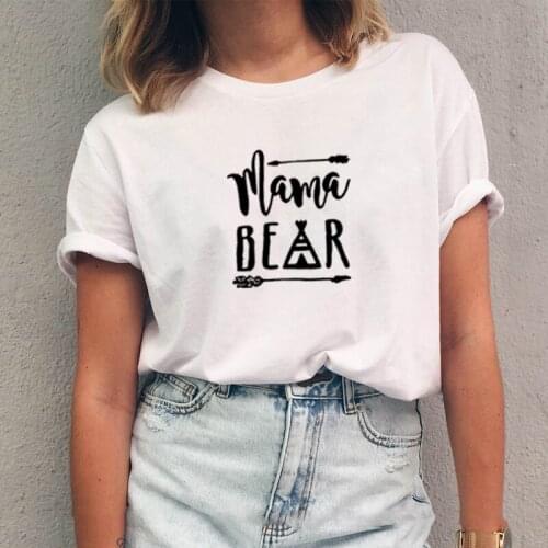 Mama Bear Printed Summer T Shirt Women O-neck Cotton Short Sleeve Funny Tshirt Women Top Loose Tee Shirt Femme Black White