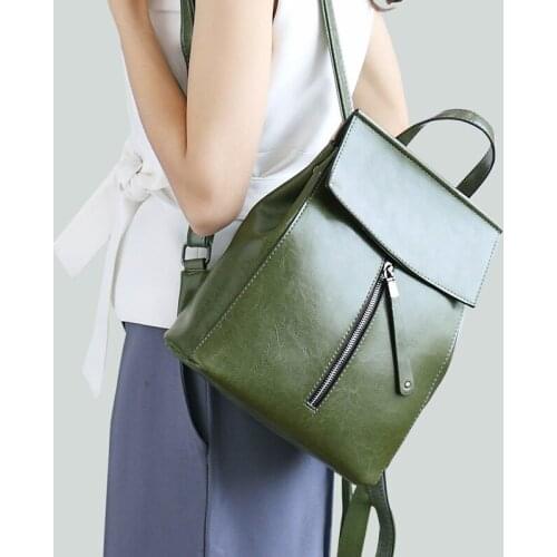 Oil Wax Leather Shoulder Bag Female Fashion Cowhide Small Backpack Teenager Girls Travel Bagpack Casual School Knapsack Rucksack