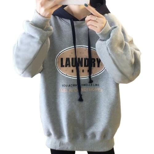 Winter New Casual Korean Plus Velvet Women Sweatshirt Female Print Letter Hoodie Lady Student Pullover Gray Long Sleeve Tops