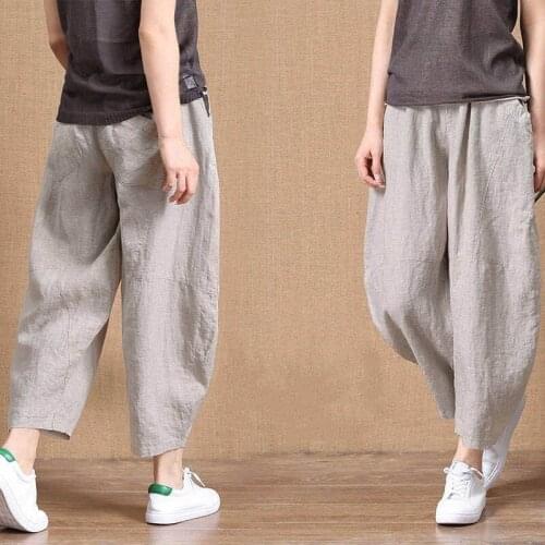 Womens Plus Size Casual Cropped Capris Cotton Loose Trousers