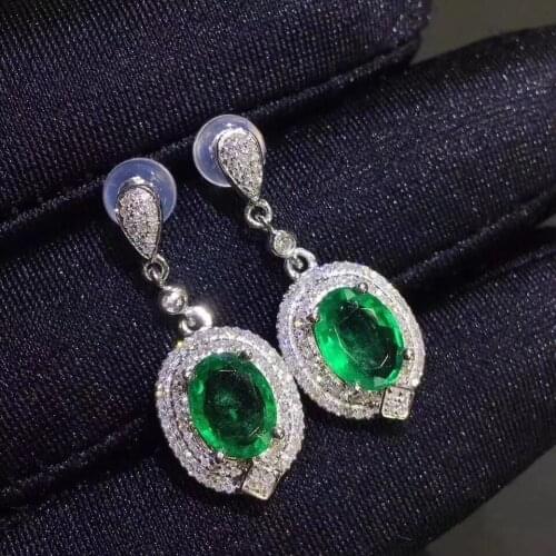 Exquisite elegant green emerald gemstone stud earring women silver jewelry real natural gem 925 silver birthday banquet gift
