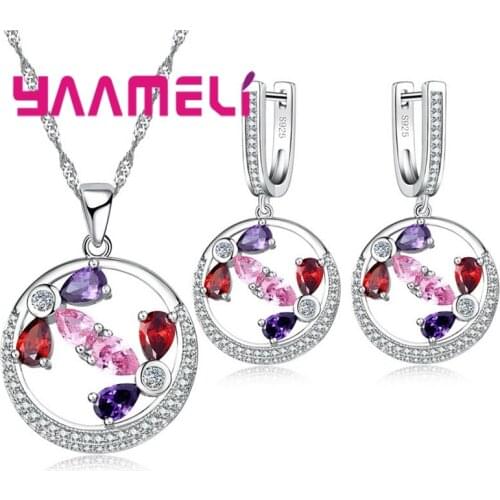 New Crystal Women Jewelry Sets 925 Sterling Silver Mysterious Round Cubic Zirconia Earrings Necklace Big Sale