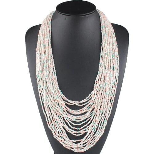 Claire Jin Multilayer Bohemian Necklace Women Boho Jewelry Long Small Beads Fashion Ethnic Multi Layer Handmade