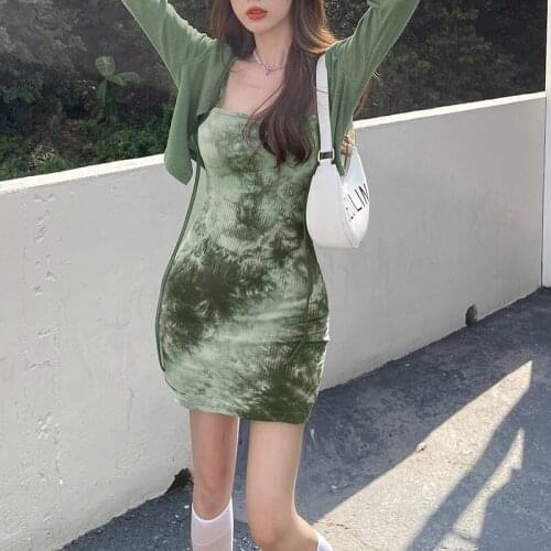 Women Tie-dye Dress / Cardigan with Adjustable Straps Skinny Fit Sexy Style Spring and Summer Clothing