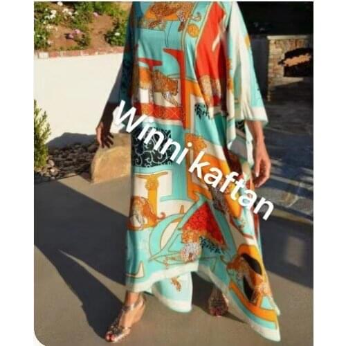 Thailand 2021 Holiday Beach Bohemian Silk Kaftan Maxi Dresses For Lady Oversize African Dresses For Women