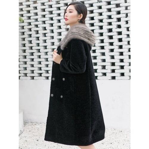 Winter Jacket Women Real Sheep Shearling Wool Coat Female Mink Fur Hooded Long Womens Jackets 2020 KJ900
