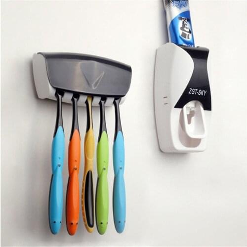 1 Set Plastic Creative Automatic Toothpaste Dispenser Toothbrush Holder Bathroom Wall Mount Storage Rack Squeezers Organizer